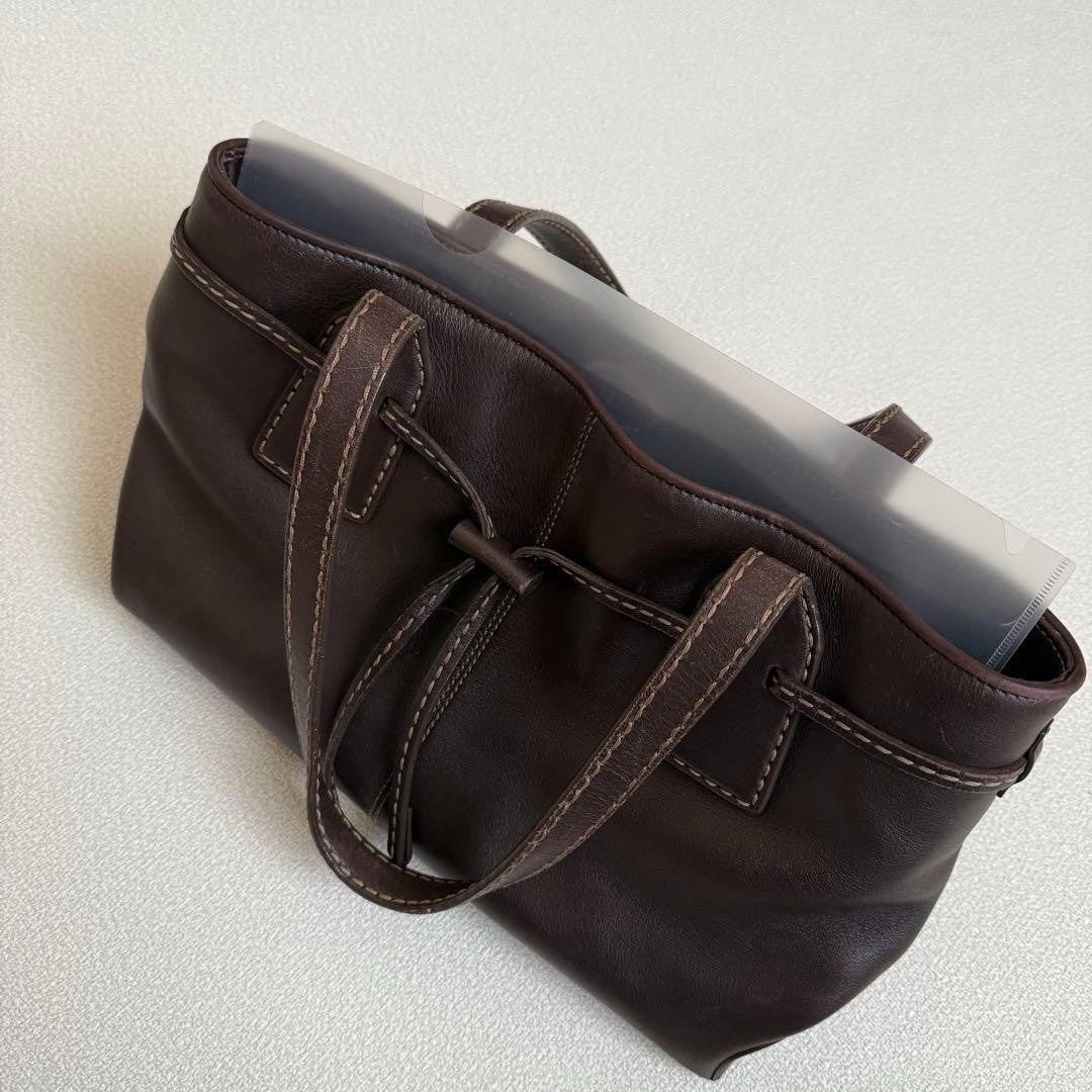 TOD'S Hand Bag Tote Purse Leather Dark Brown Authentic