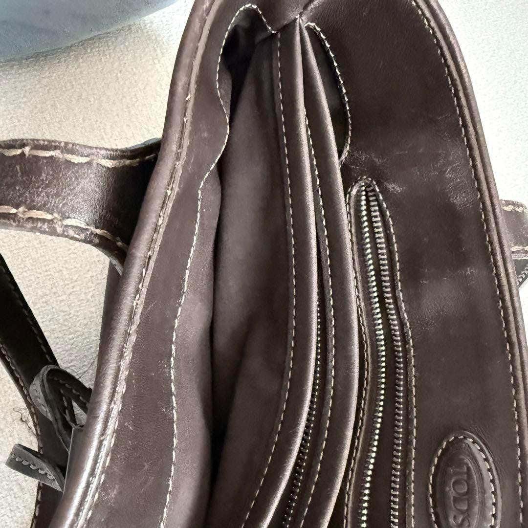 TOD'S Hand Bag Tote Purse Leather Dark Brown Authentic