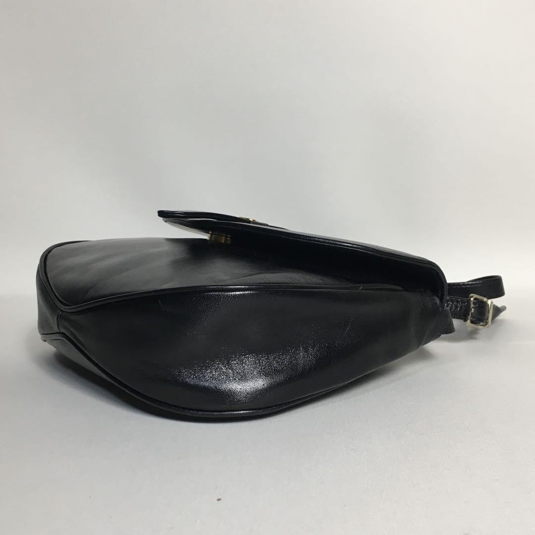 Christian Dior Shoulder Bag Purse CD Leather Black Authentic