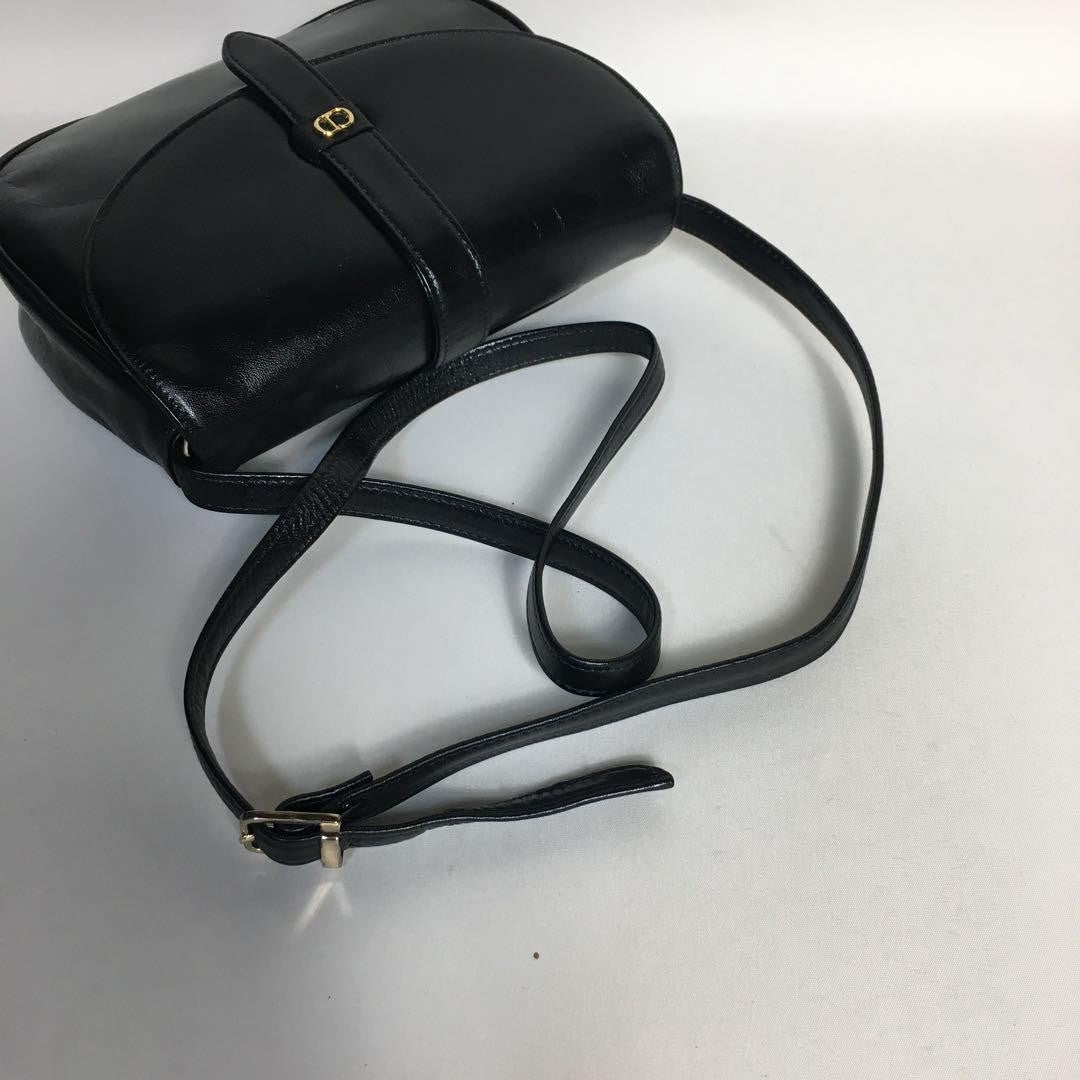 Christian Dior Shoulder Bag Purse CD Leather Black Authentic