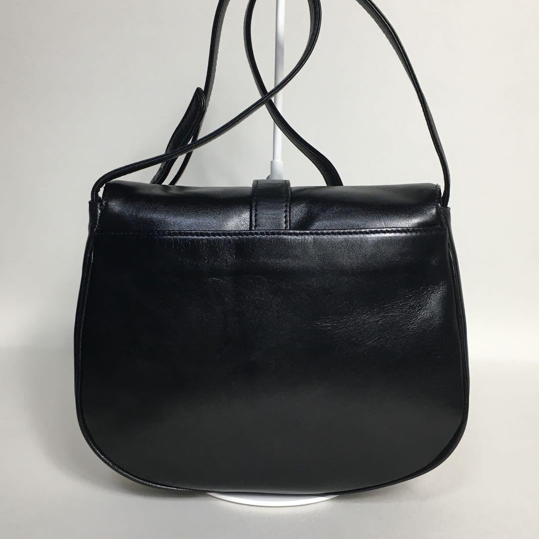 Christian Dior Shoulder Bag Purse CD Leather Black Authentic