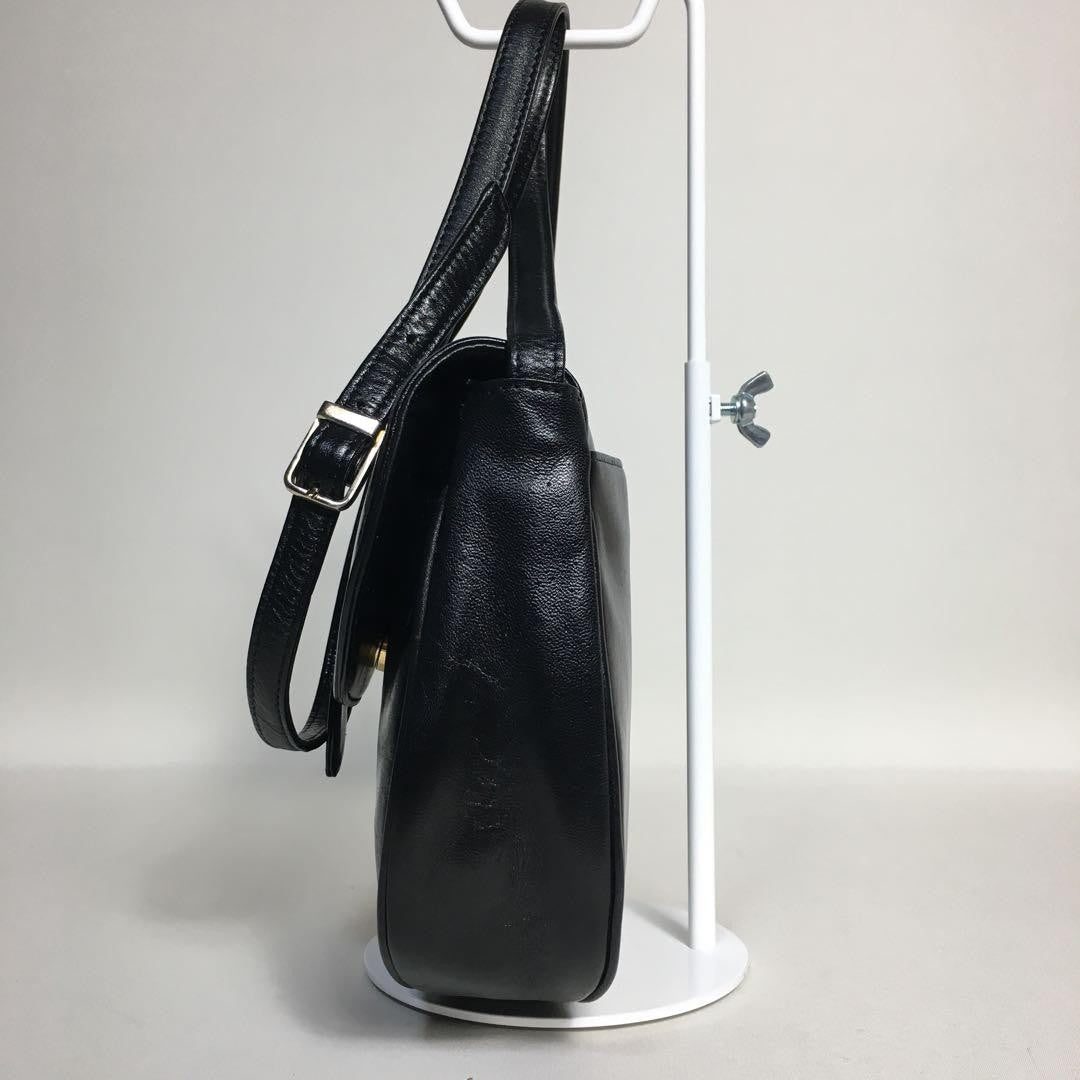 Christian Dior Shoulder Bag Purse CD Leather Black Authentic