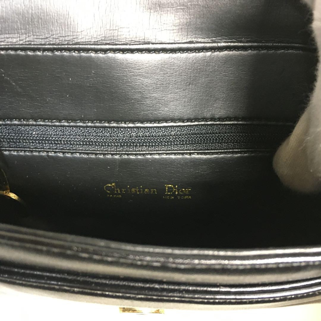 Christian Dior Shoulder Bag Purse CD Leather Black Authentic