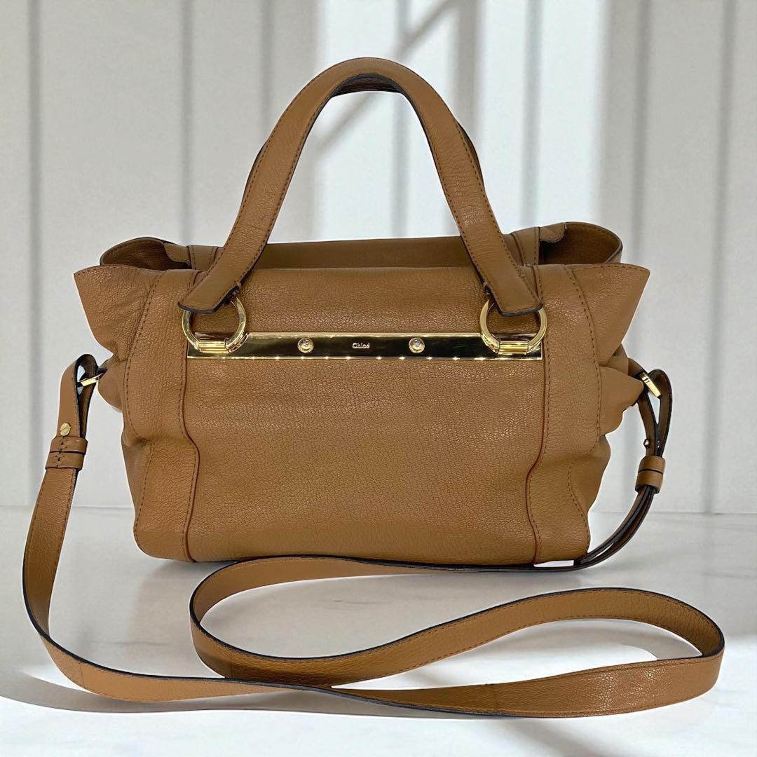 Chloe Hand Shoulder Bag Tote Purse 2way Leather Brown Authentic
