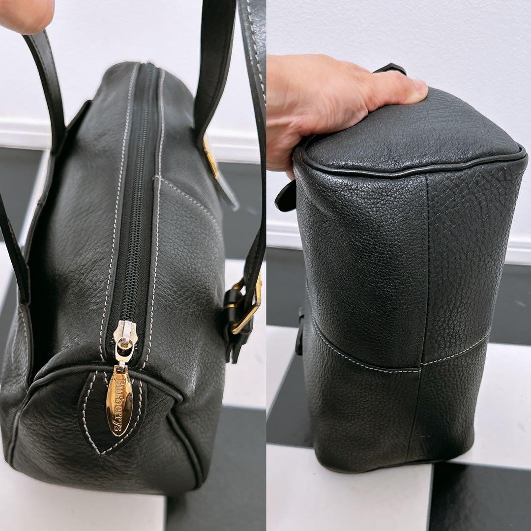 BURBERRYS Hand Bag Tote Purse Nova Check Leather Black Authentic