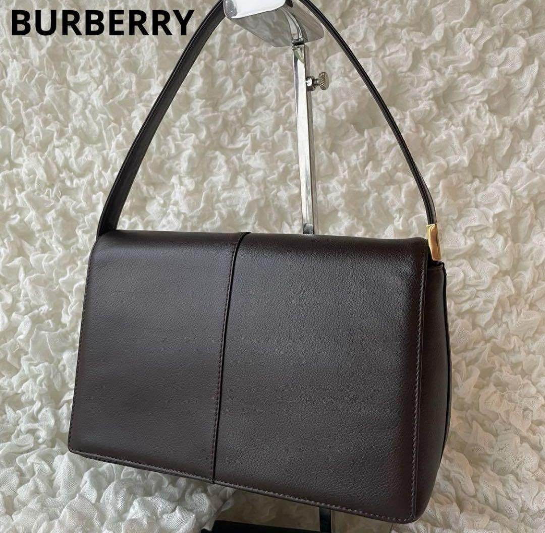 BURBERRY Shoulder Bag Purse Nova Check Leather Dark Brown Authentic