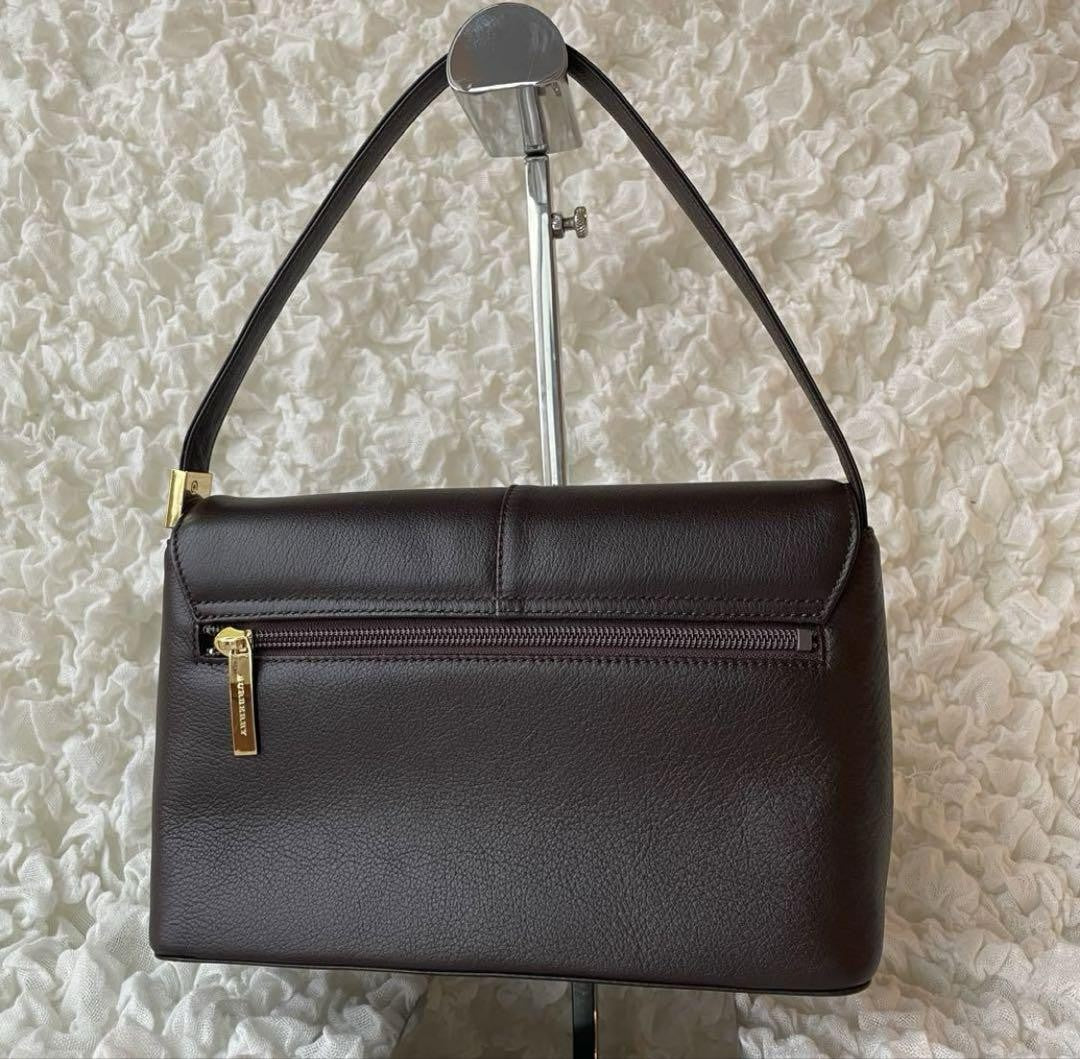 BURBERRY Shoulder Bag Purse Nova Check Leather Dark Brown Authentic