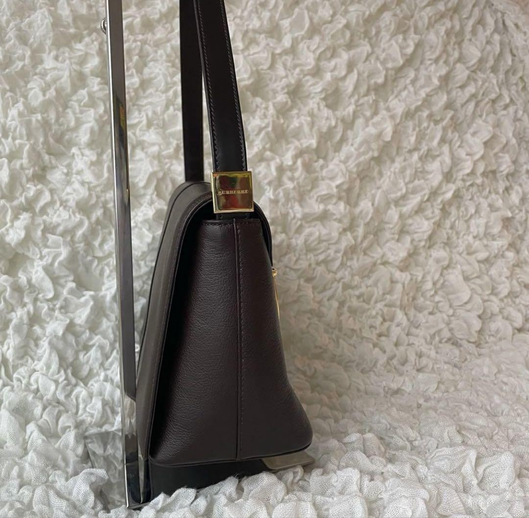 BURBERRY Shoulder Bag Purse Nova Check Leather Dark Brown Authentic