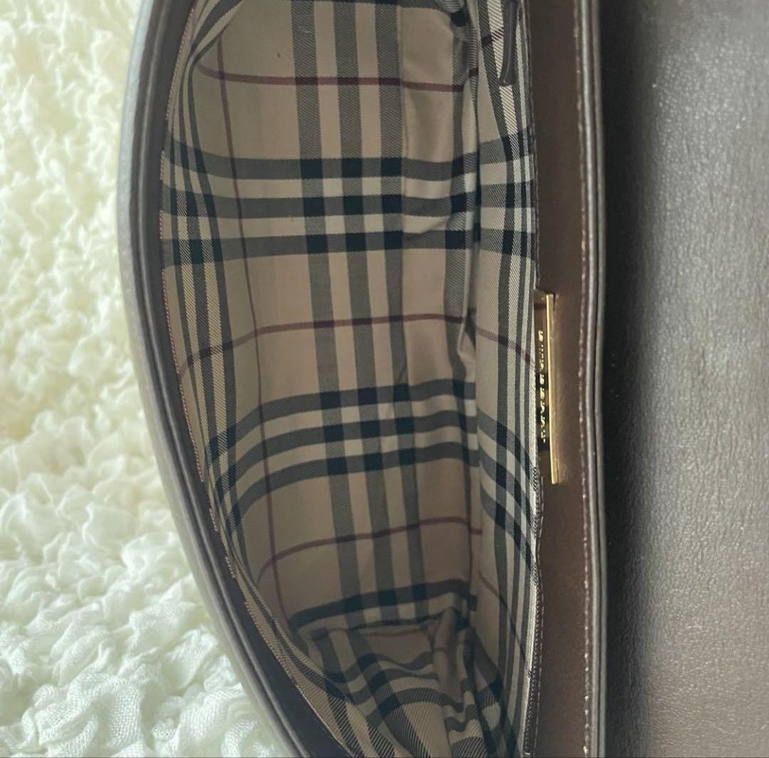 BURBERRY Shoulder Bag Purse Nova Check Leather Dark Brown Authentic