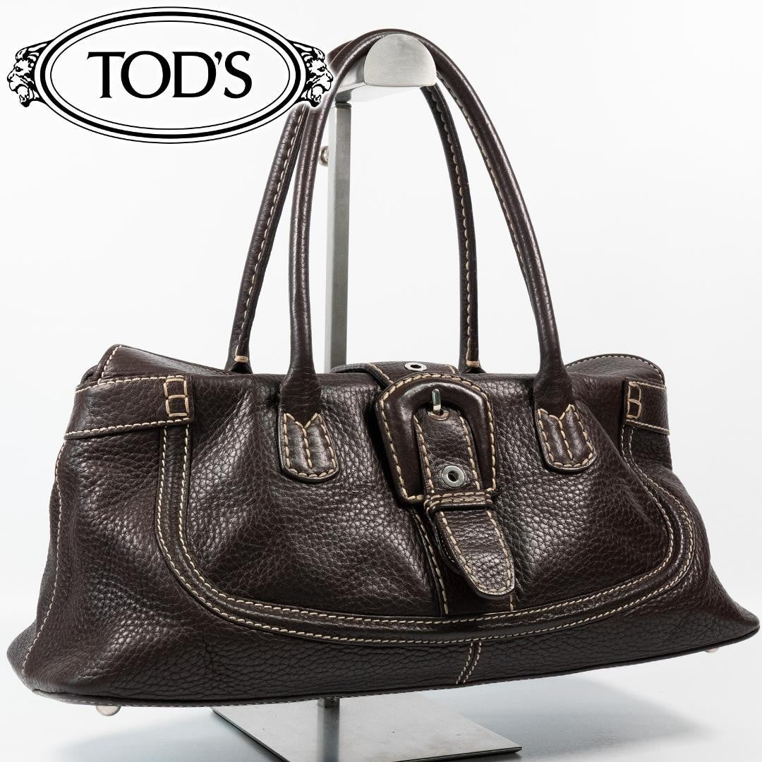 TOD'S Hand Bag Tote Purse Leather Brown Authentic
