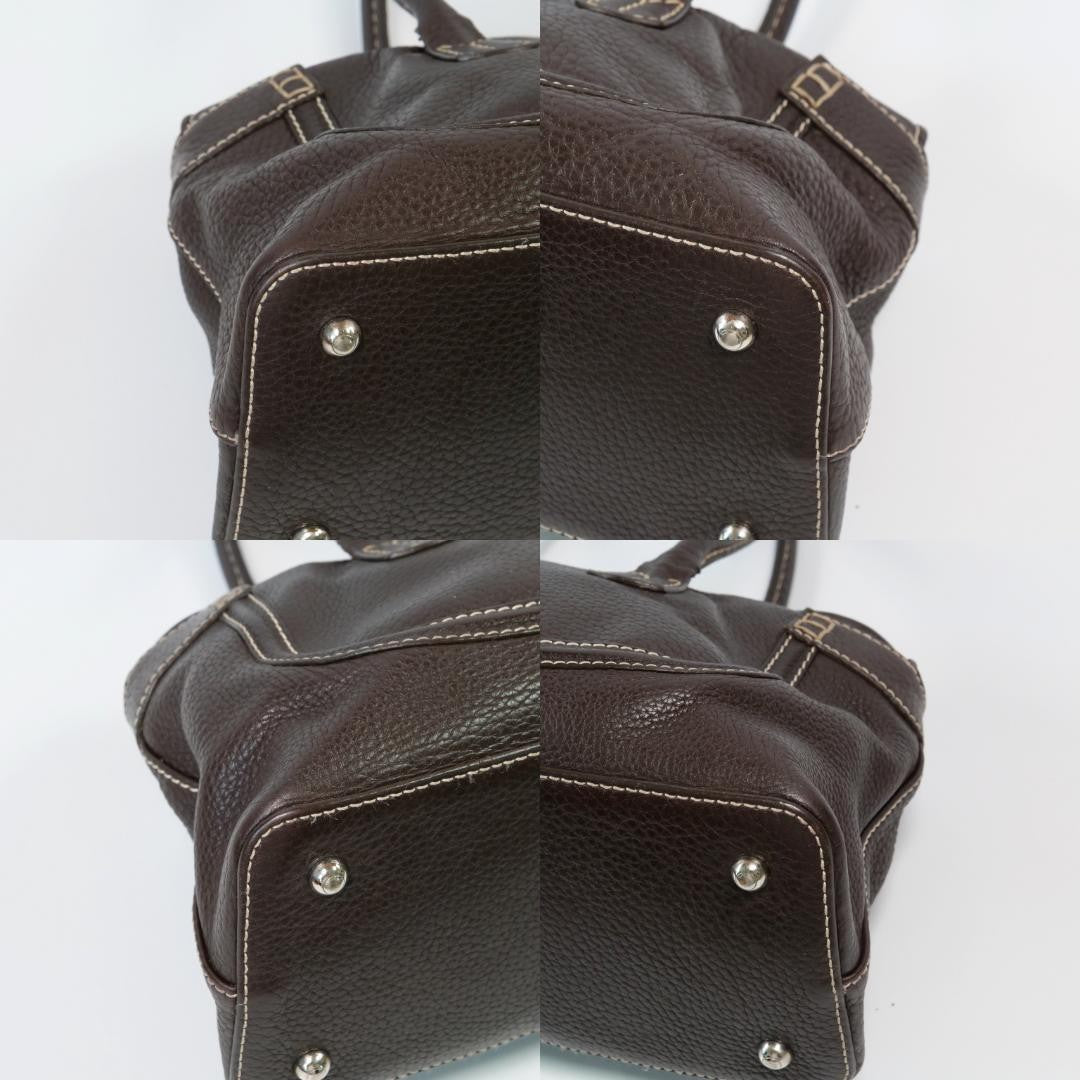 TOD'S Hand Bag Tote Purse Leather Brown Authentic