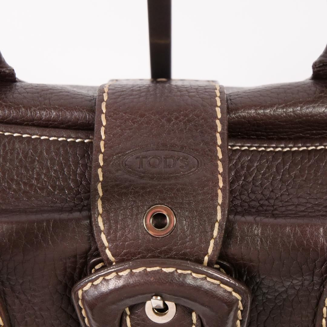TOD'S Hand Bag Tote Purse Leather Brown Authentic