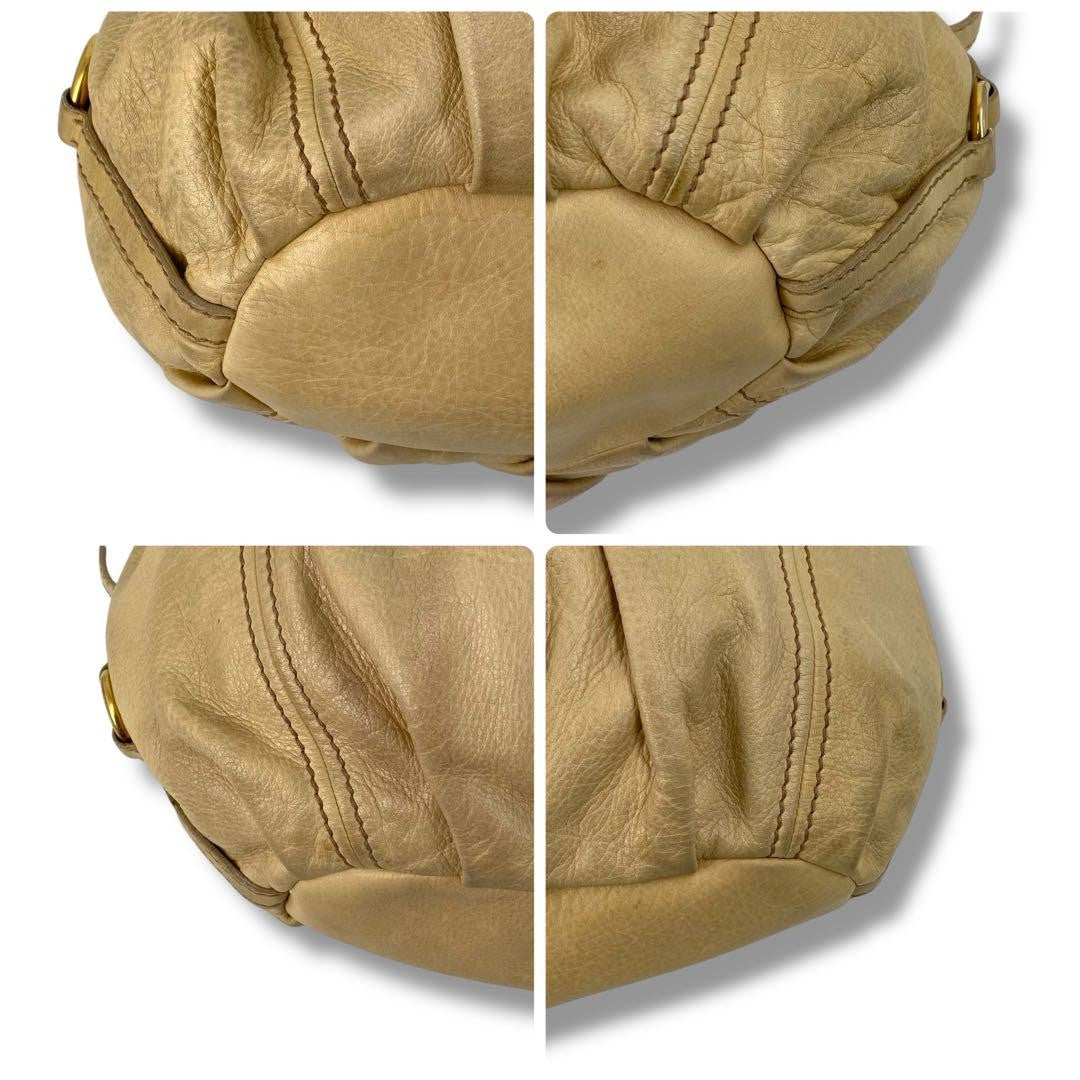 MIU MIU Hand Bag Tote Purse Logo Leather Beige Authentic