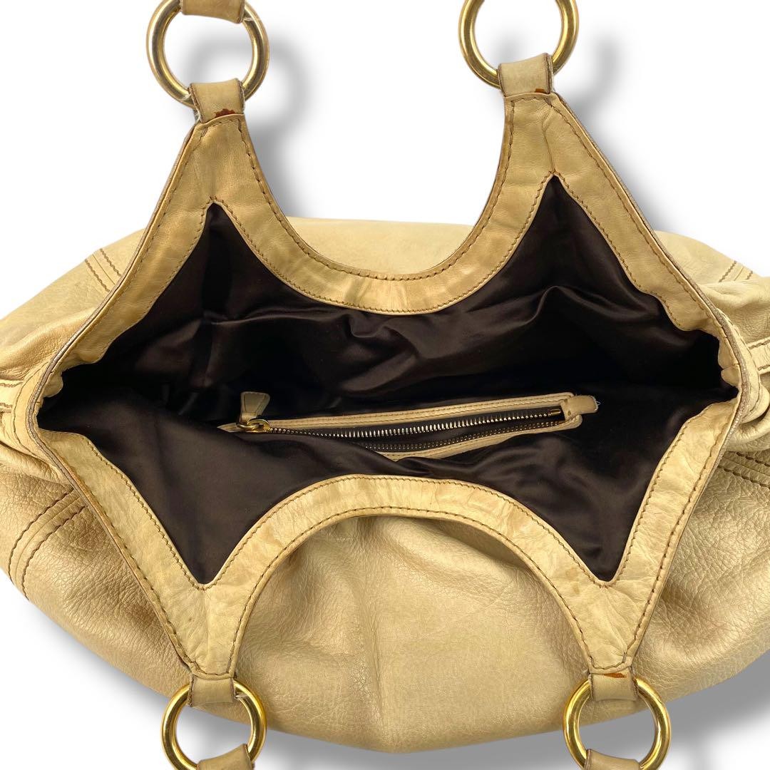 MIU MIU Hand Bag Tote Purse Logo Leather Beige Authentic