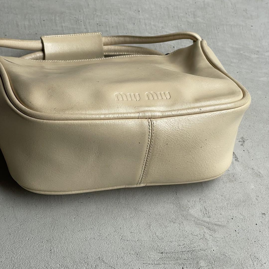 MIU MIU Hand Bag Tote Purse Logo Leather Authentic