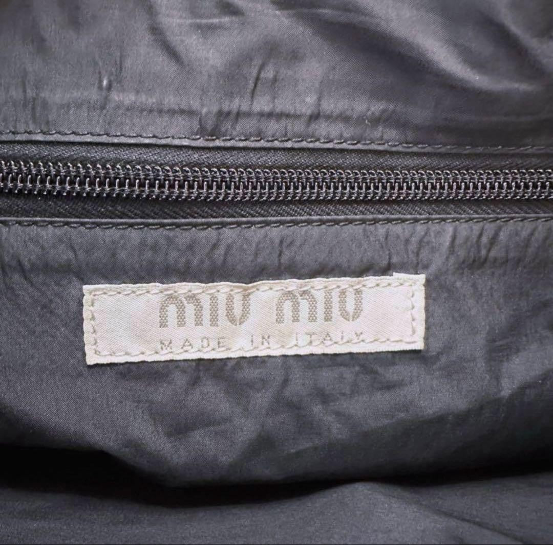 MIU MIU Hand Bag Tote Purse Logo Leather Black Authentic