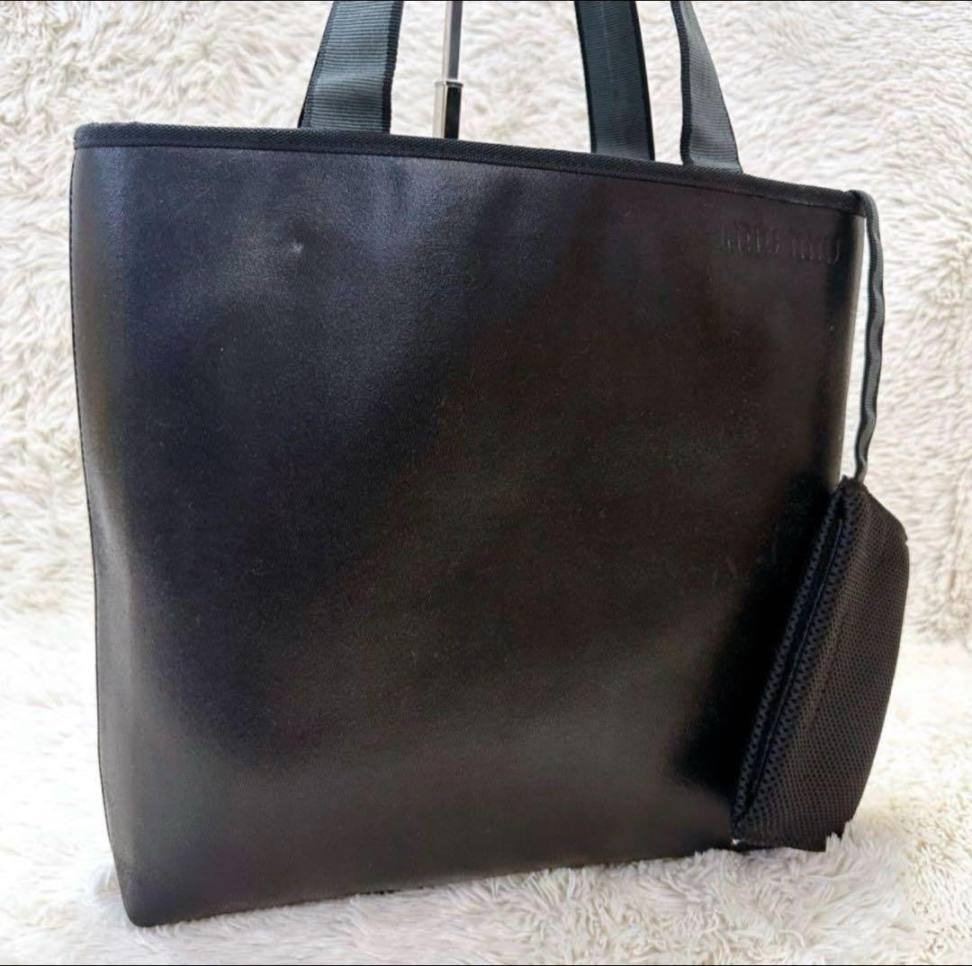 MIU MIU Hand Bag Tote Purse Logo Leather Black Authentic