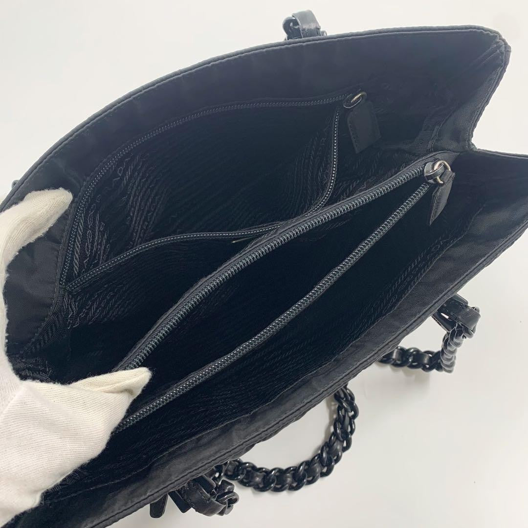 PRADA Shoulder Bag Purse Logo Nylon Leather Black Authentic