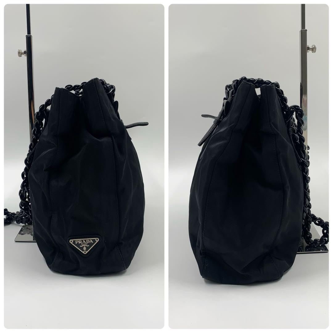 PRADA Shoulder Bag Purse Logo Nylon Leather Black Authentic