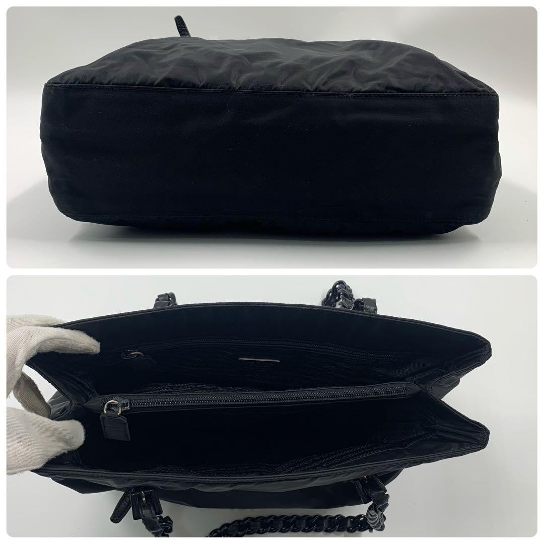 PRADA Shoulder Bag Purse Logo Nylon Leather Black Authentic