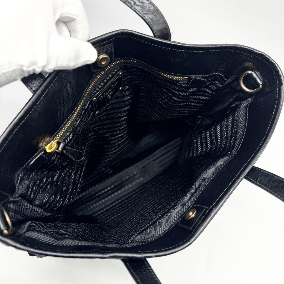 PRADA Hand Shoulder Bag Tote Purse 2way Nylon Leather Black Authentic