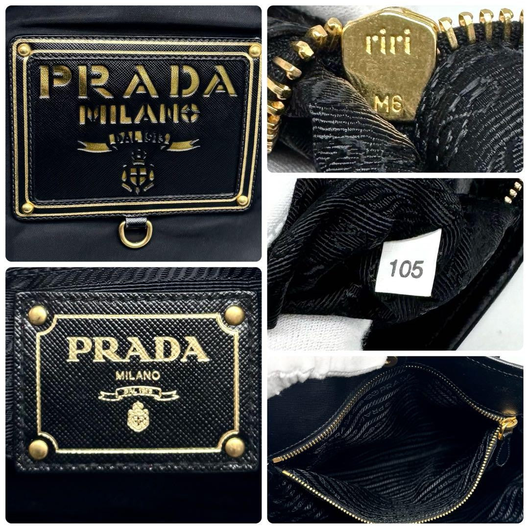 PRADA Hand Shoulder Bag Tote Purse 2way Nylon Leather Black Authentic