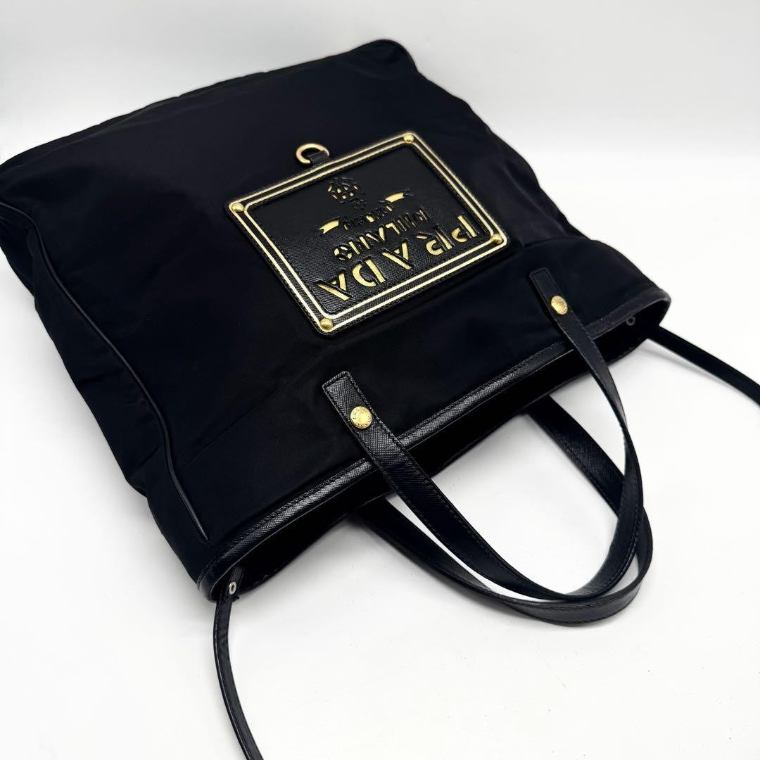 PRADA Hand Shoulder Bag Tote Purse 2way Nylon Leather Black Authentic
