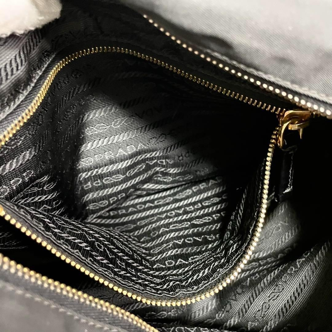 PRADA Hand Bag Tote Purse Logo Nylon Leather Black Authentic