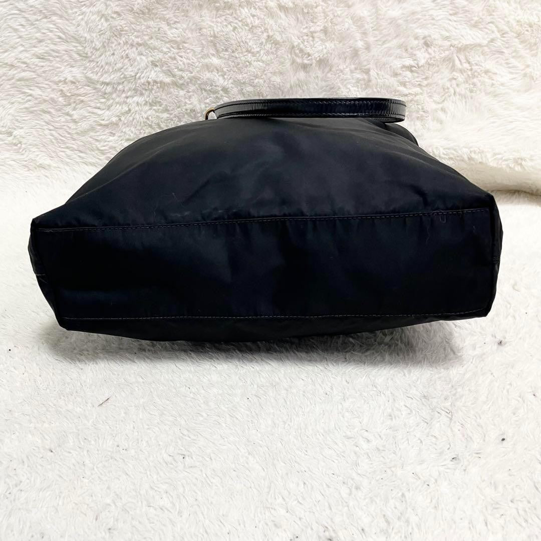 PRADA Hand Bag Tote Purse Logo Nylon Leather Black Authentic