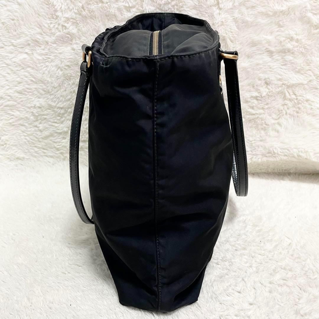 PRADA Hand Bag Tote Purse Logo Nylon Leather Black Authentic