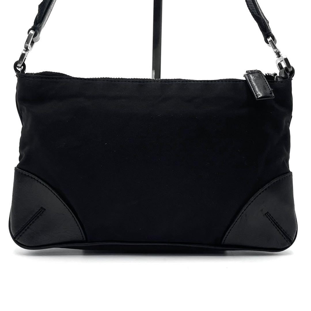 PRADA Shoulder Bag Purse Logo Nylon Leather Black Authentic