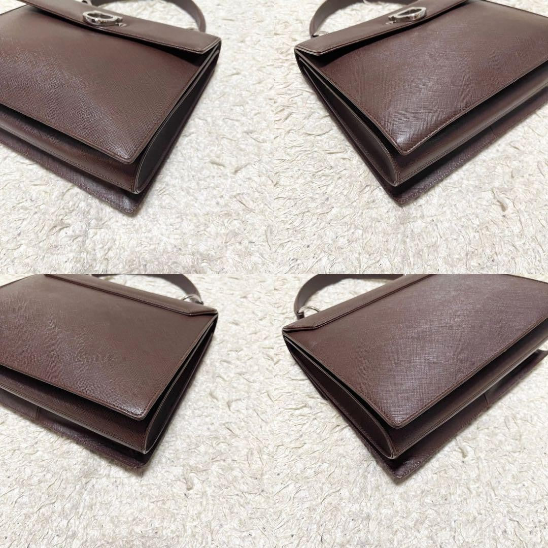 Salvatore Ferragamo Hand Bag Tote Purse Gancini Leather Brown Authentic