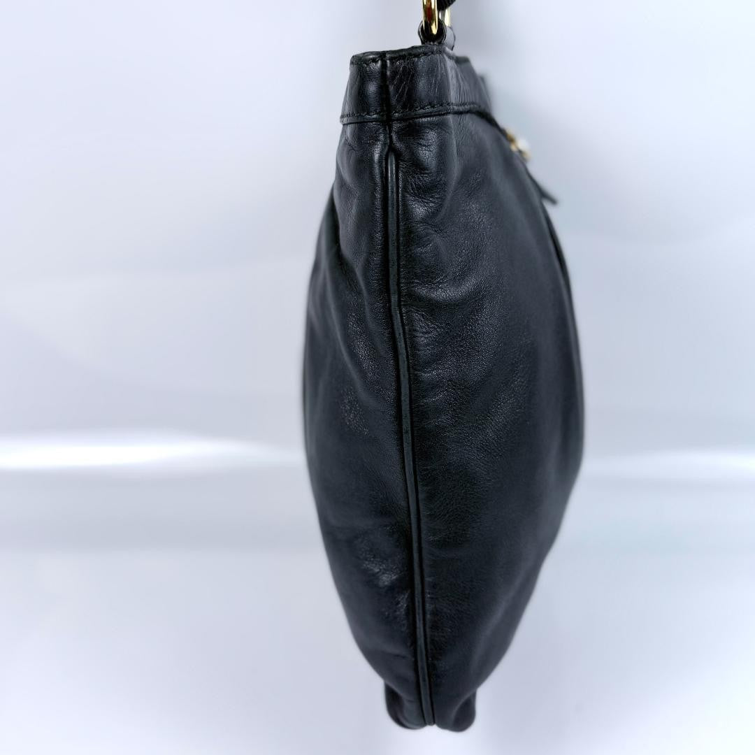 Salvatore Ferragamo Shoulder Bag Purse Gancini Leather Black Authentic