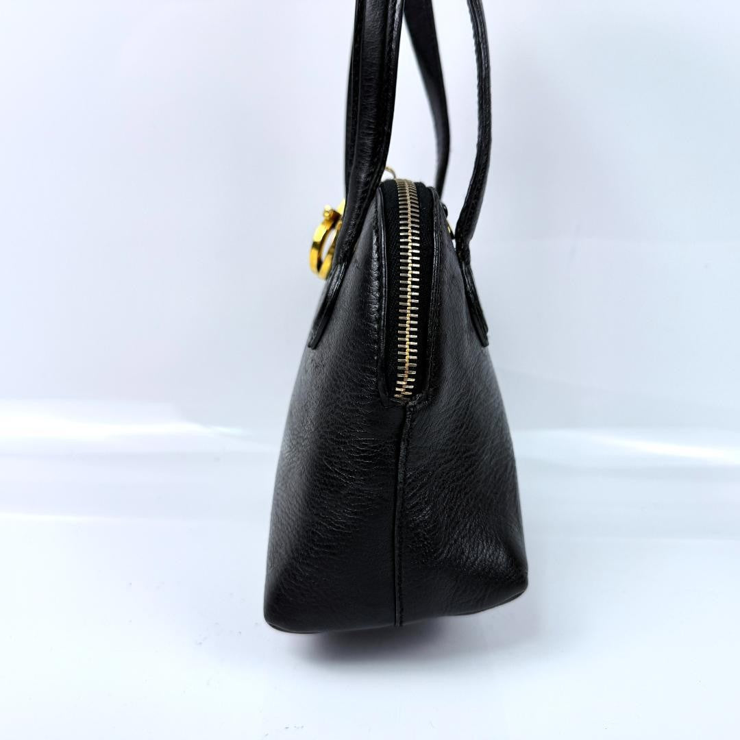 Salvatore Ferragamo Hand Bag Tote Purse Gancini Leather Black Authentic