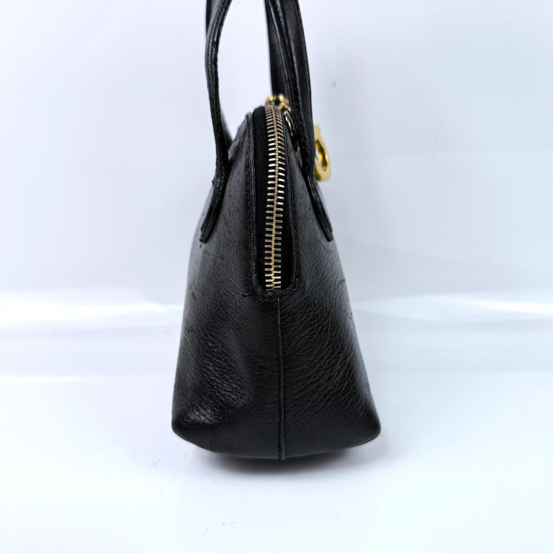 Salvatore Ferragamo Hand Bag Tote Purse Gancini Leather Black Authentic