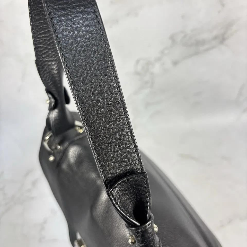 Salvatore Ferragamo Hand Bag Tote Purse Gancini Leather Black Authentic