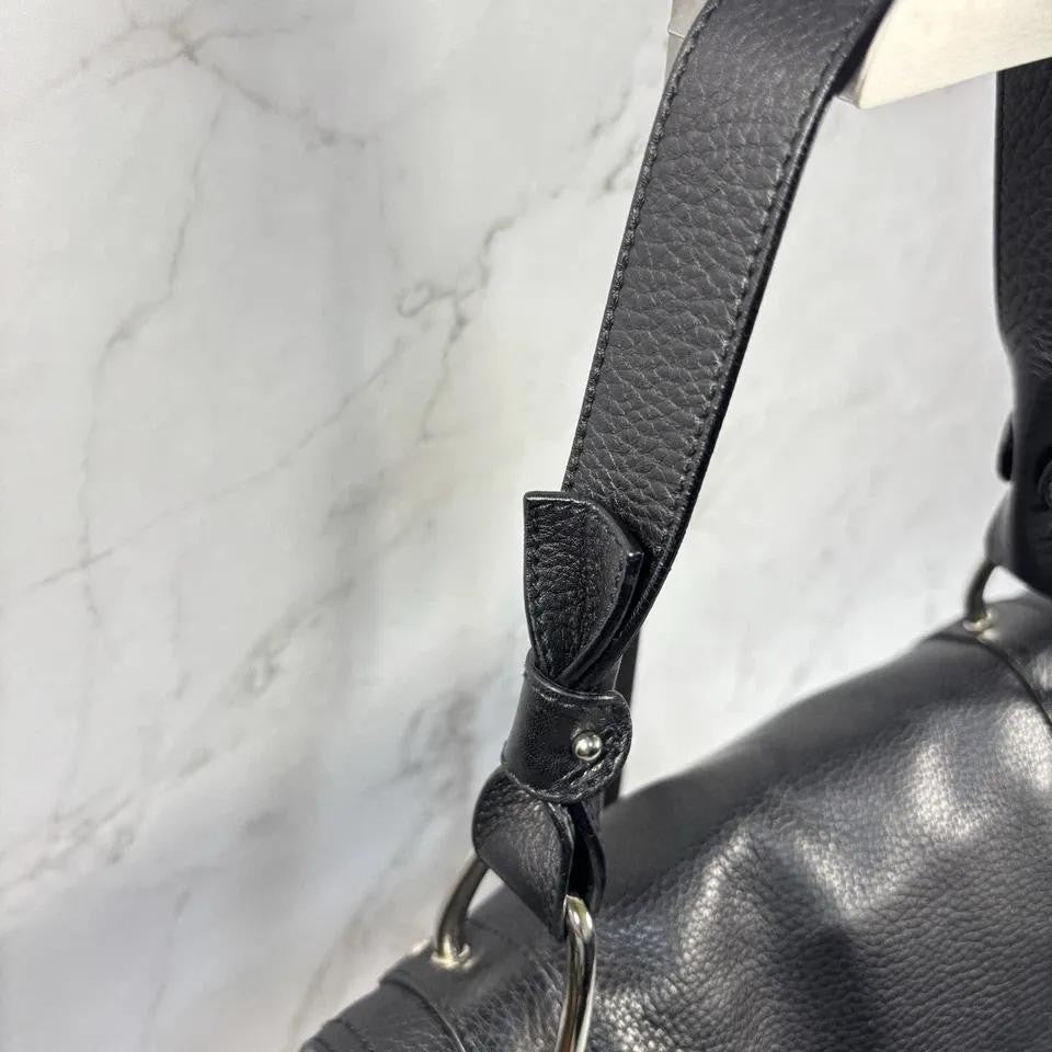 Salvatore Ferragamo Hand Bag Tote Purse Gancini Leather Black Authentic