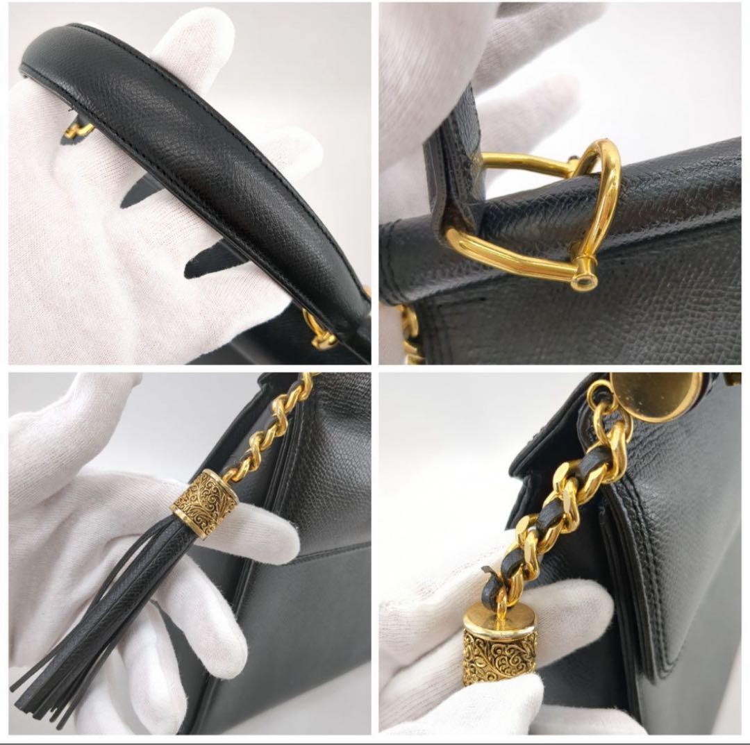 Valentino Garavani Hand Bag Tote Purse Logo Leather Black Authentic