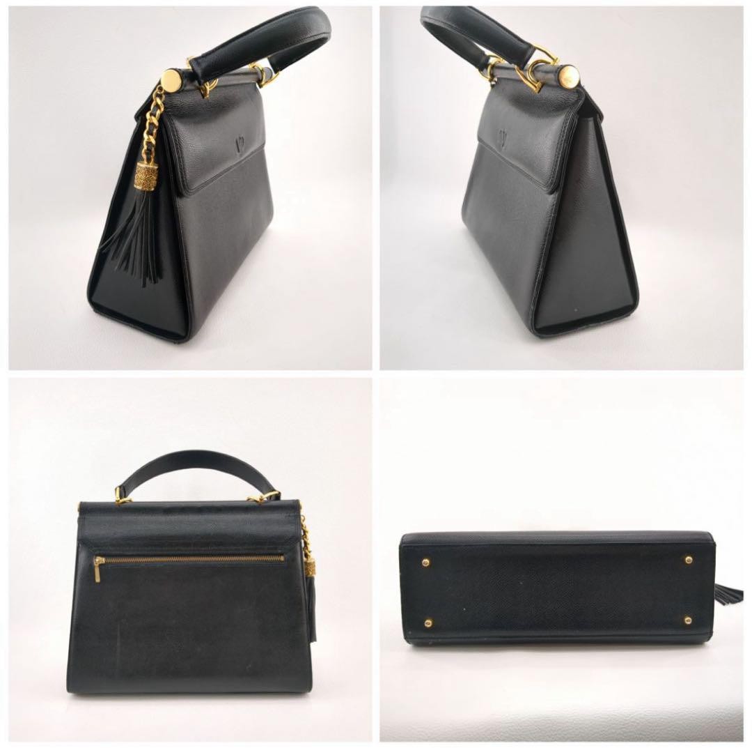 Valentino Garavani Hand Bag Tote Purse Logo Leather Black Authentic