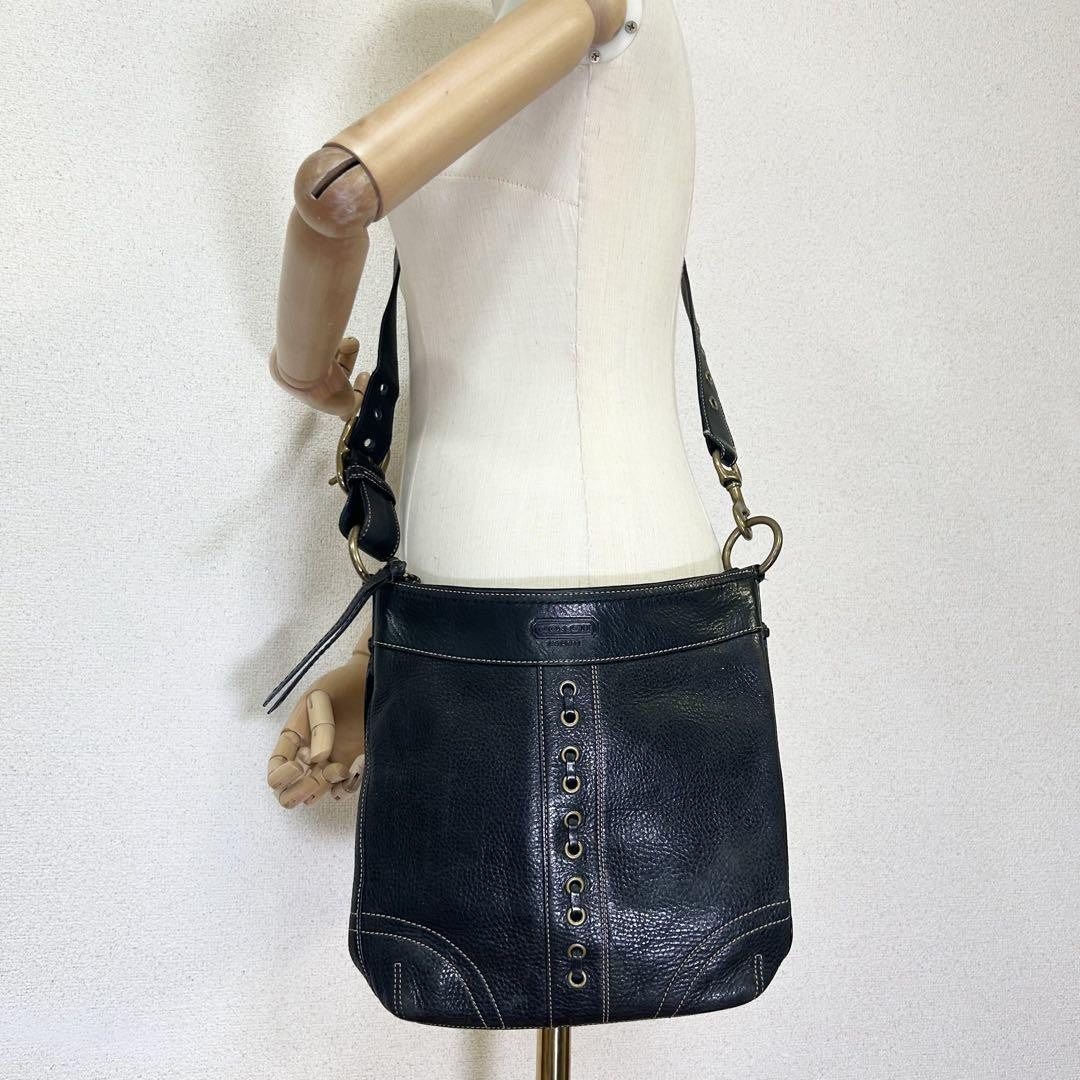 COACH Shoulder Bag Purse Leather Black Authentic