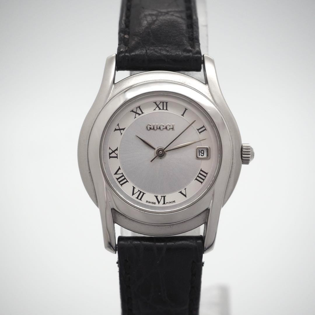 GUCCI 5500L Quartz Watch Wristwatch White Silver Women's Authentic