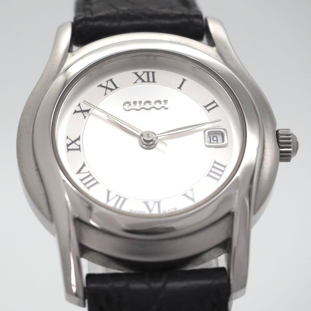 GUCCI 5500L Quartz Watch Wristwatch White Silver Women's Authentic