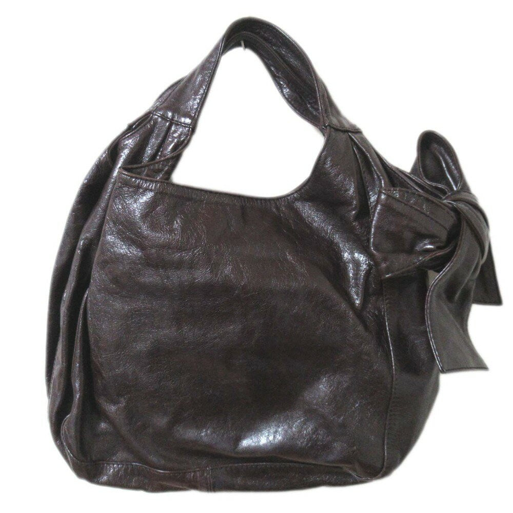Valentino Garavani Hand Bag Tote Purse Leather Dark Brown Authentic