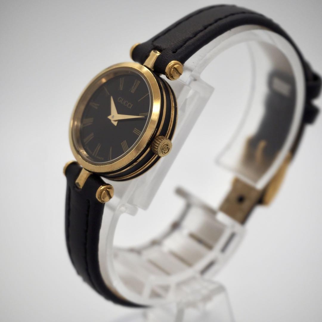 GUCCI Quartz Watch Wristwatch Gold Black Women's Authentic