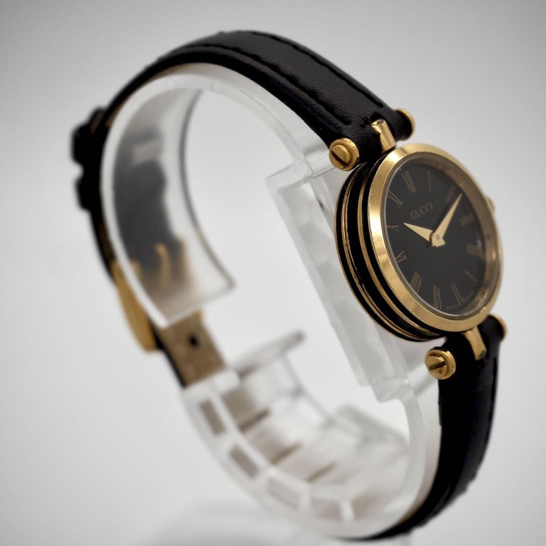 GUCCI Quartz Watch Wristwatch Gold Black Women's Authentic