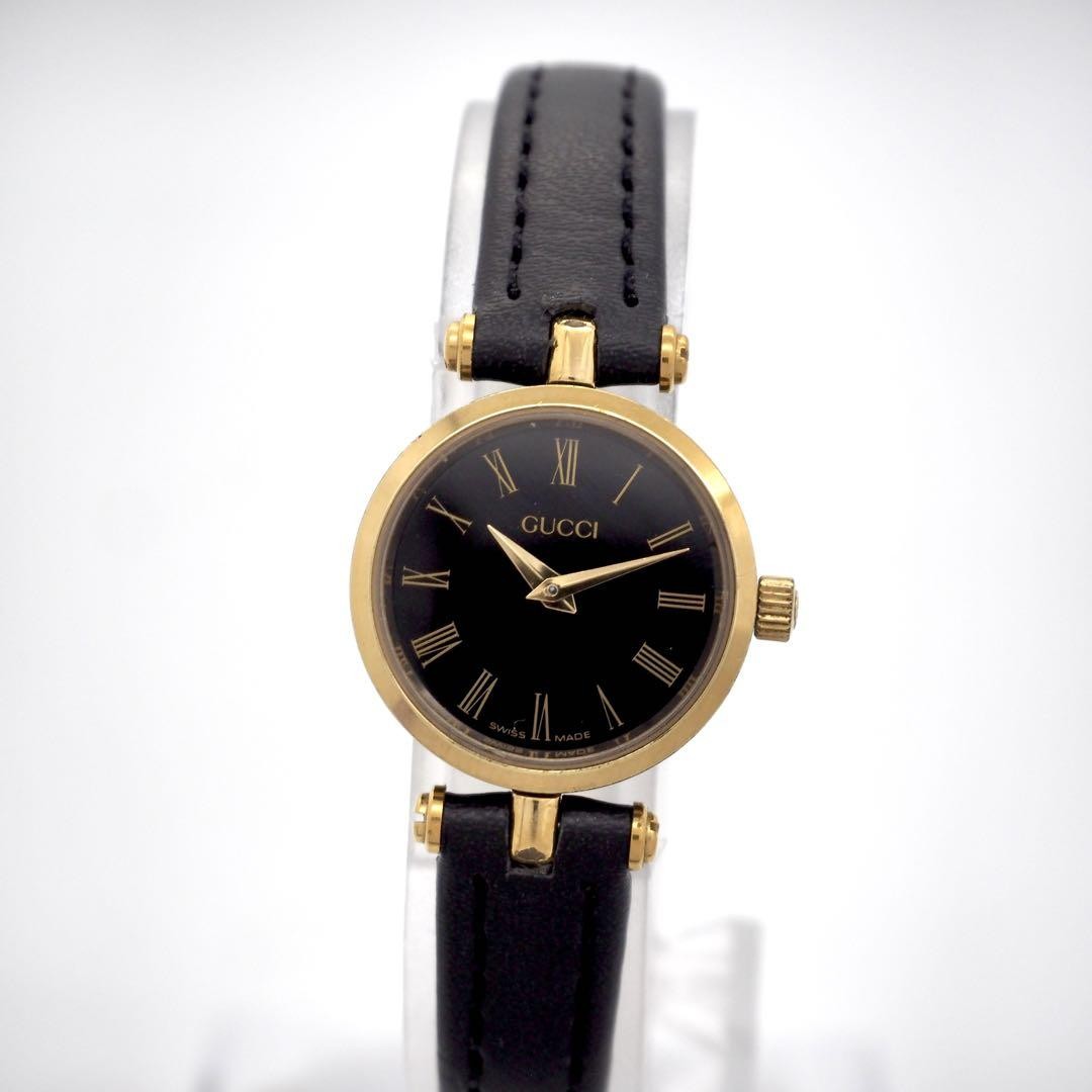 GUCCI Quartz Watch Wristwatch Gold Black Women's Authentic