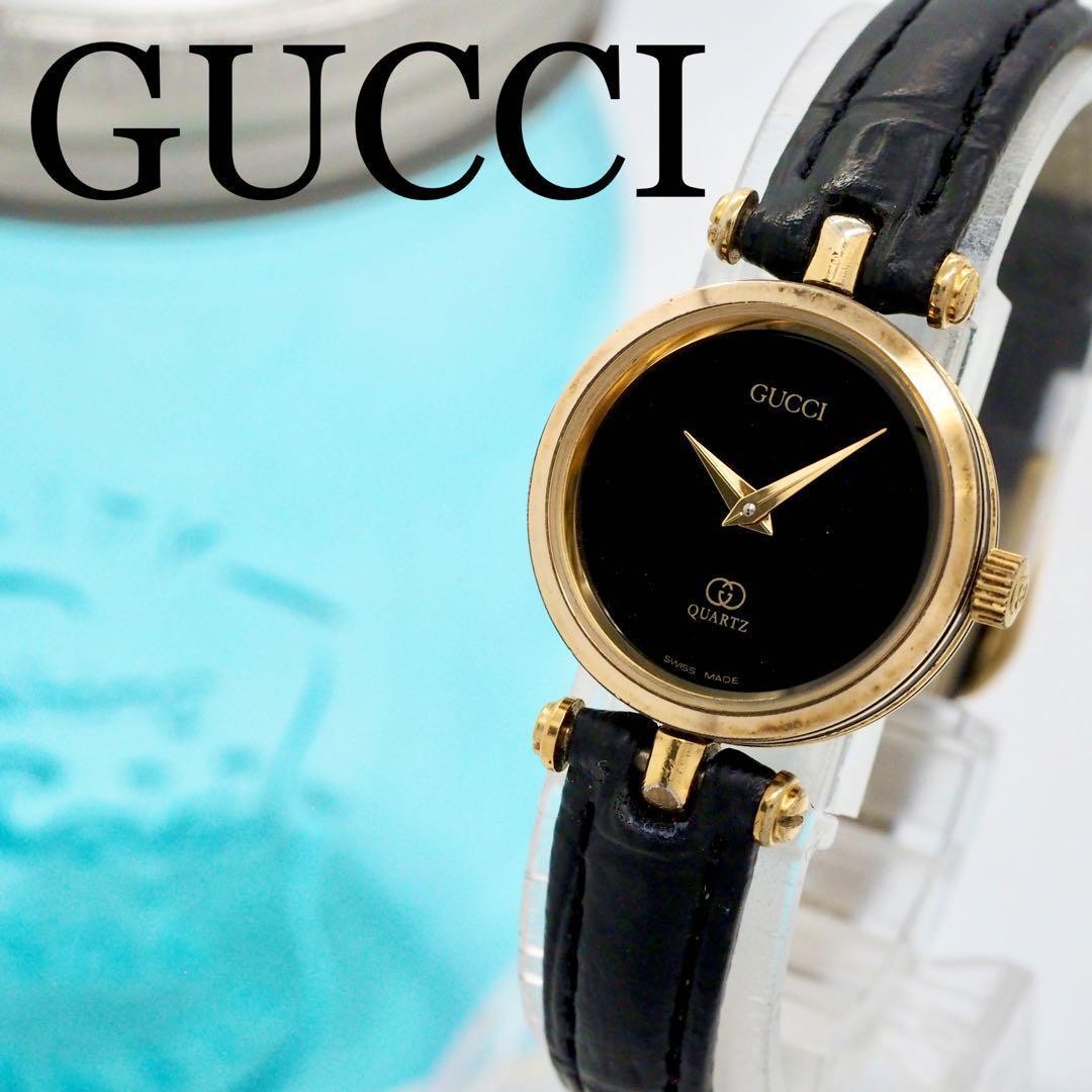 GUCCI Quartz Watch Wristwatch Gold Black Women's Authentic