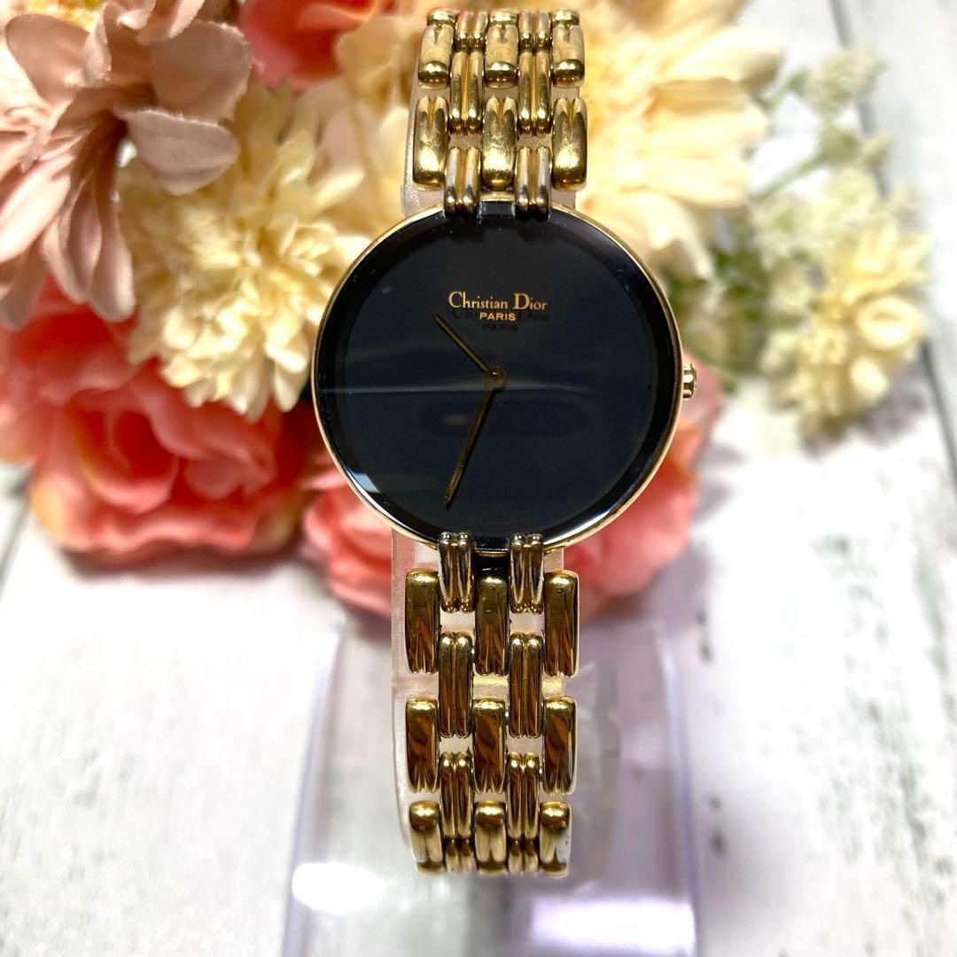Christian Dior Quartz Watch Wristwatch Logo Gold Black Women's Authentic