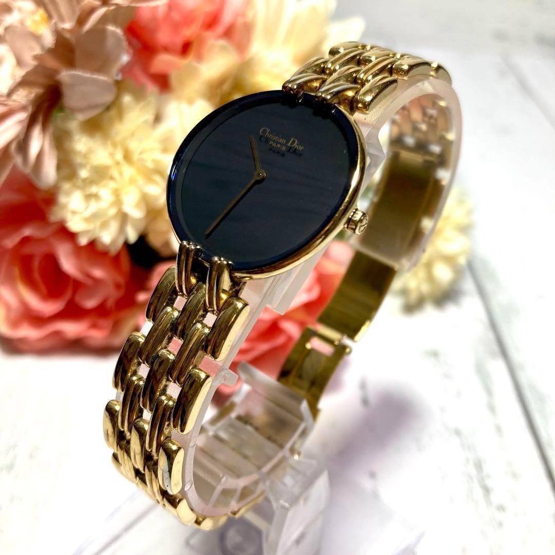 Christian Dior Quartz Watch Wristwatch Logo Gold Black Women's Authentic