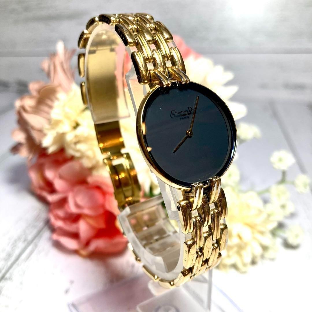 Christian Dior Quartz Watch Wristwatch Logo Gold Black Women's Authentic